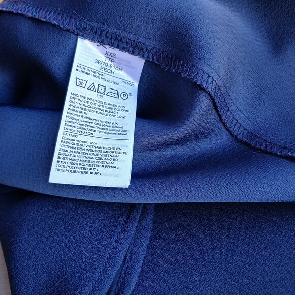 Banana Republic SS Flutter VE Preppy Navy Blouse XXS blue office V-neck - Picture 5 of 10